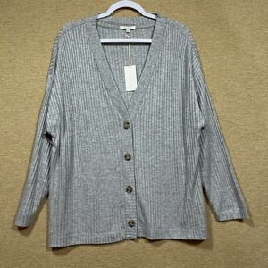 Z Supply Midori Cardigan Womens Medium Rib Knit Sweater Gray Heather